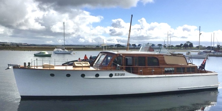 1951 Halvorsen 47 foot Bridgedeck cruiser White and timber