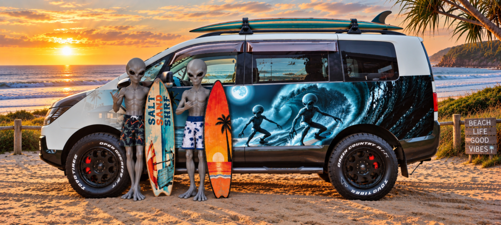 2008 Mitsubishi Delica White with multi color side wraps